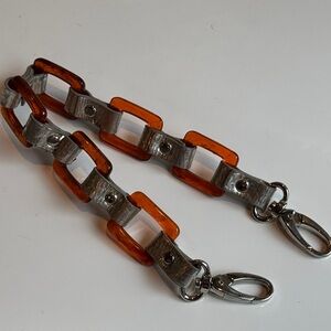 Betsey Johnson Tortoise Resin Lucite Bag Handle Metallic Silver